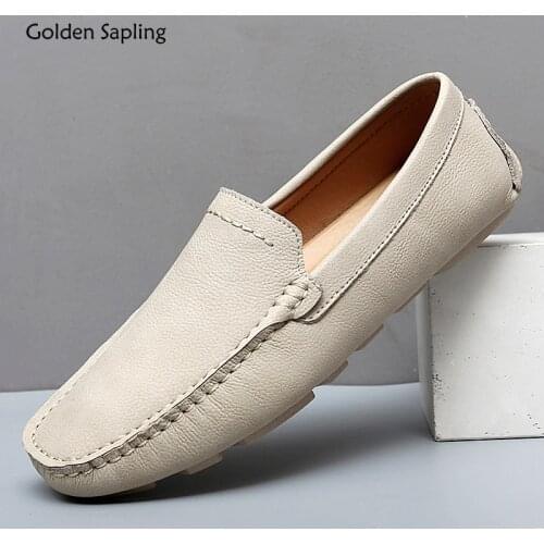 Golden Sapling Fashion Loafers Men Genuine Leather Mens Casual Shoes Breathable Driving Flats Leisure Classic Driving Loafers