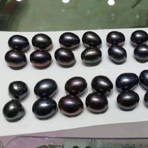 Lots 10 pairs 10mm half drilled rice drop black pearl free shipping