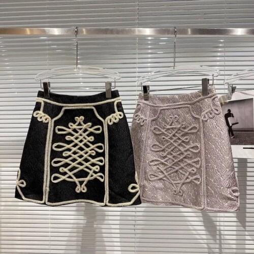 Cakucool 2021 Autumn New Retro Palace Flower 3D Embroidery A-line Mini Skirts Vintage Formal Elegant Slim Skirt mujer faldas