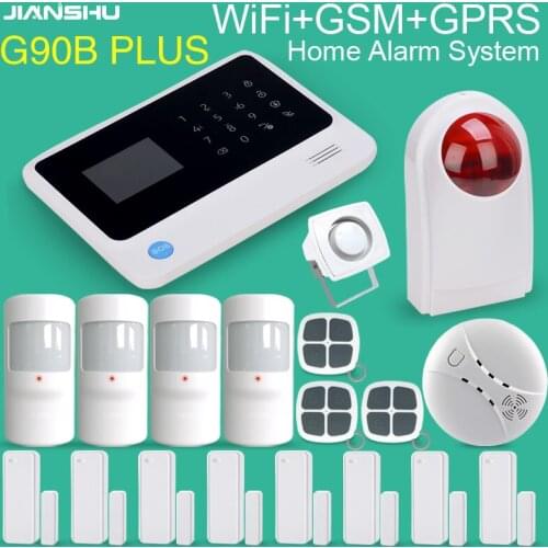 Mobile APP control home security gsm wifi gprs sms intruder alarm system work with wireless siren smoke alarm sensor PIR sensor