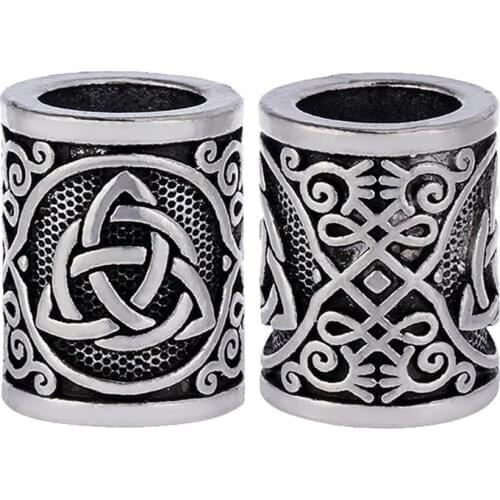 Fashion 1pcs Antique Silver Round Bead Viking Knots Runes Beads for Beard Hair Pendant Bracelets DIY Large Hole Hair Beads