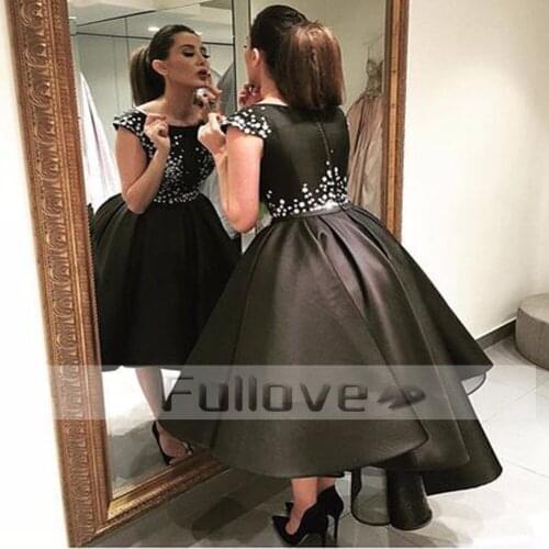 Fashion Appliques Black Satin Prom Dress Long 2019 A-Line Formal Prom Dresses Party Gowns Vestido De Festa Abendkleider Kaftan
