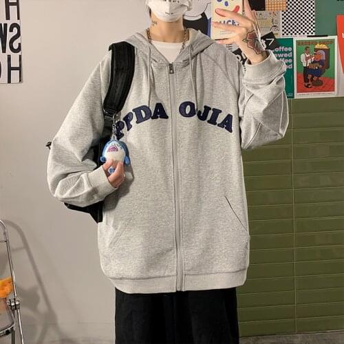 2021 Autumn New Zipper Sweatshirts Mens Fashion All-match Harajuku Hip Hop Loose Men Oversized Japan Style Hoodies Black Jackets