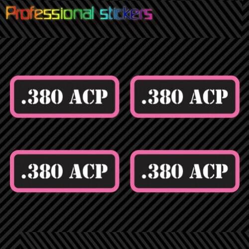 4X) Pink .380 ACP Ammo Can Labels for Ammo Case Sticker Decal 380 2A Bullet for Car, RV, Laptops, Motorcycles, Office Supplies