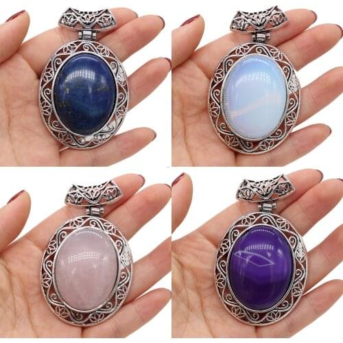 Natural Stone Antique Silver-Color Lapis lazuli Necklace Pendant Charms Crystal for Jewelry Making Vintage Necklace Earring
