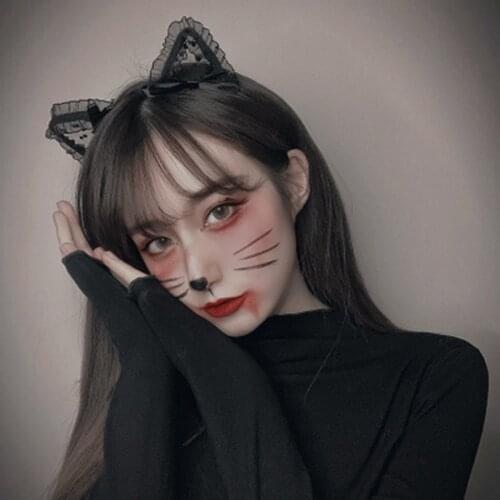 2020 New style Simple Ribbon Bow Hair Bands Girls hot love Cute Sexy black color Lace Hollow Ears Cat fashion Hair Accessories