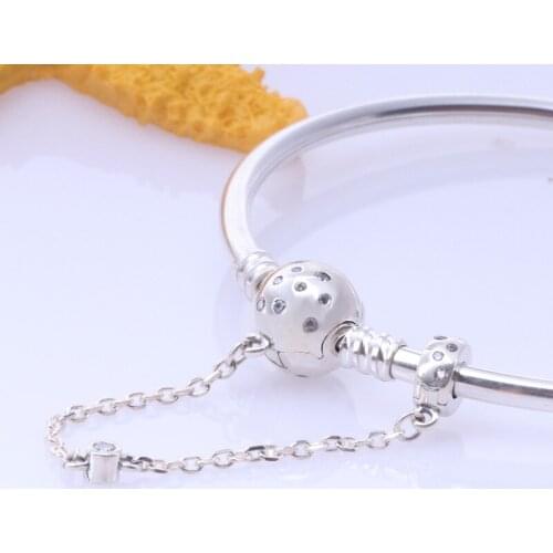 Authentic 100% 925 Sterling SilverTrue Love Basic Bracelet With Safety Chain Bangle & Bracelet Luxury Jewelry