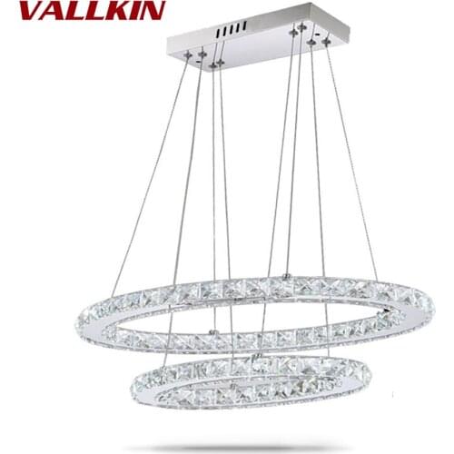 Oval LED Crystal Chandeliers Lighting Chandelier Lights Lamp Fixtures with 2 Rings 45W Crystal Pendant Lamp Indoor Home Lighting
