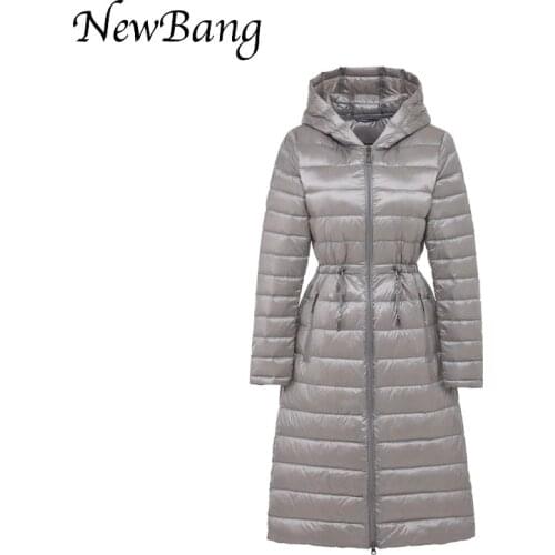 NewBang Brand Long Womens Down Coat Winter Jacket Women Parka With Waist Belt Silm Warm Windbreaker Hooded Coats