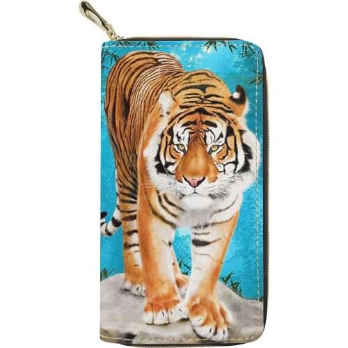 Casual Womens Wallet PU Leather Card Holder Long Coin Purses Tiger Print Card Wallet for Ladies Travel Money Phone Clutch Bag