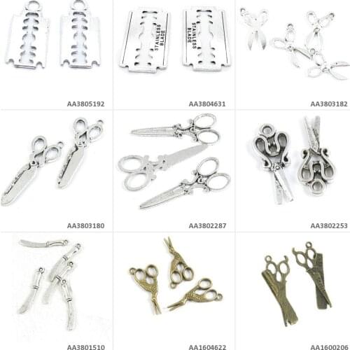 Antique Bronze Plated Silver Jewelry Making Charms Comb Haircut Scissors Knife Razor Blade Razorblade Beading Crafting
