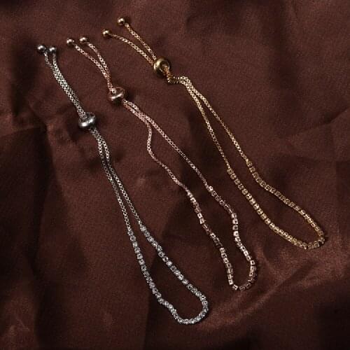 KaiMin 2021 Adjustable Bangle Bracelet for Women Captivate Bar Slider Brilliant zircon Rose Gold Color Jewelry Pulseira Feminia