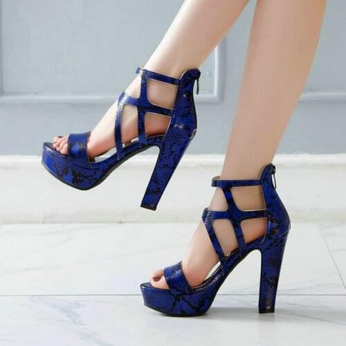 Gladiator Women Shoes Fashion Platform Square Heel Women Sandals Zipper Open Toe Women Shoes LU Leather Shoes Black Blue Yellow