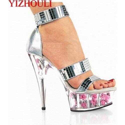 15CM High-Heeled Sandals Nightclub Dance Shoes Pole Dancing Shoes Model High Heels Rose sandals