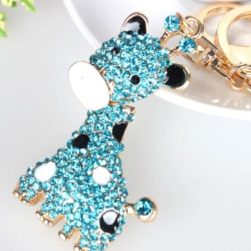 Blue Giraffe Long Neck Lovely Pendant Cute Rhinestone Crystal Purse Bag Key chain Fashion Style Best Gift