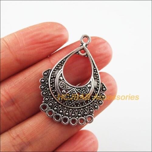 10 New Flower Charms Teardrop Connectors Tibetan Silver Color 26x36mm