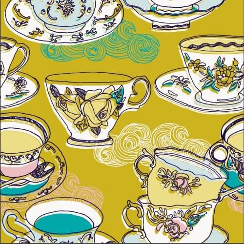 145cm*100cm Spandex swimsuit fabric for dress British retro tea cuppattern custom printing fabric dress shirt sewing by yard