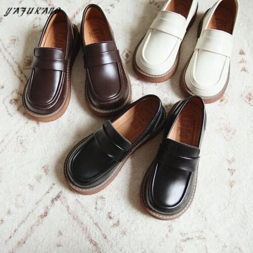 Literary Retro Casual Flat Shoes Handmade Comfort Platform Slip-On Women Shoes Mori Girl Genuine Leather Big Head Doll Shoes