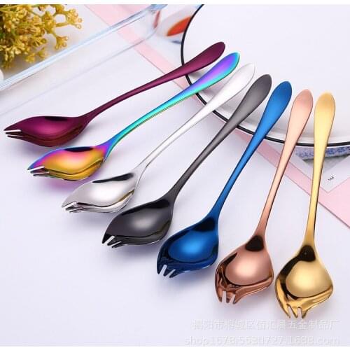 304 stainless steel salad fork creative spoon Fork instant noodles Cup matching fork fruit fork Western food tableware