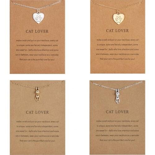 New Fashion Cat Love Heart Pendant Women Necklace Gold Color Charm Pet Footprint Clavicle Chain Party Female Jewelry Gift