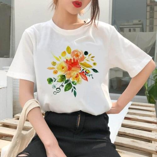 Ullzang Vintage 90s tshirt Flower print t shirt New Fashion Top Tees Female Tumblr Clothing Korean graphic tops tees