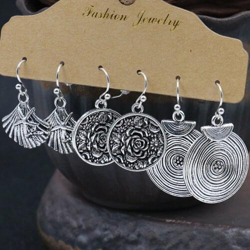Retro National Style Womans Dangling Earrings Disc Water Ripple Flower Earrings Bohemian wind Fashion Brincos Shell sector