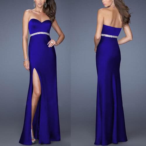 Party Dress Long Women Blue Clubwear Sexy Strapless Dress Split Dress Vestido Invierno Mujer 2020 Bodycon Robe Vestido Navidad