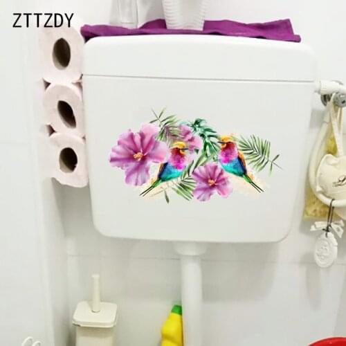 ZTTZDY 25.6×14.3CM Color Painting Flower Bird Home Room Decoration Wall Stickers Toilet WC Accessories T2-1289