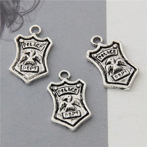 10Pcs Silver Color Police Dept Charms Making Police Badge Pendant Bracelet Keychain Statement Jewelry Wholesale 22X13mm A3078