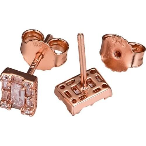 100% Sterling-Silver-Jewelry Rose Luminous Ice Stud Earring 100% 925 Silver Jewelry for Women Free Shipping