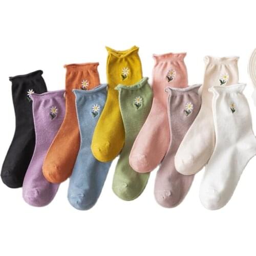 2020 Spring Summer kawaii Girls Sunflowers Pattern Frilly Cartoon Socks Cute Women Daily Decoration 10 Pairs