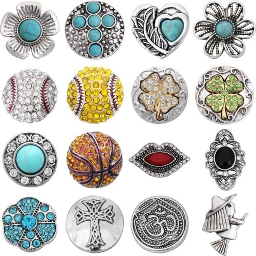 5pcs/lot Mix Colors Beauty Crystal Cross Baseball Metal Snap Button Fit 18mm 20mm Snap Bracelets Bangles Women Snaps Jewelry