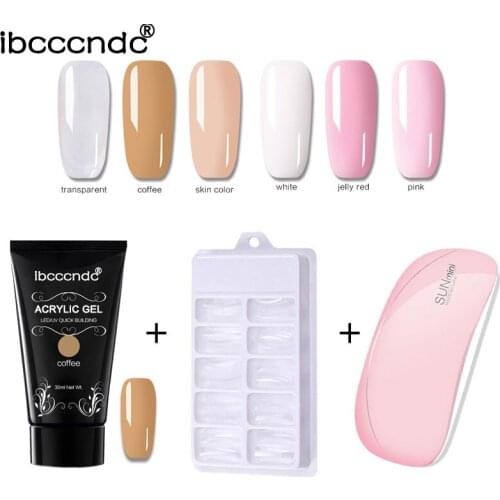 6 Colors 30g Nail Acrylic Poly Nail Gel LED Builder Gel + 6W Mini Nail Dryer +100pcs Nail Form Tips Poly Kit