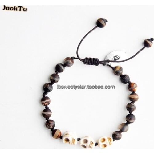 6mm dark brown beads skull bracelet for kids