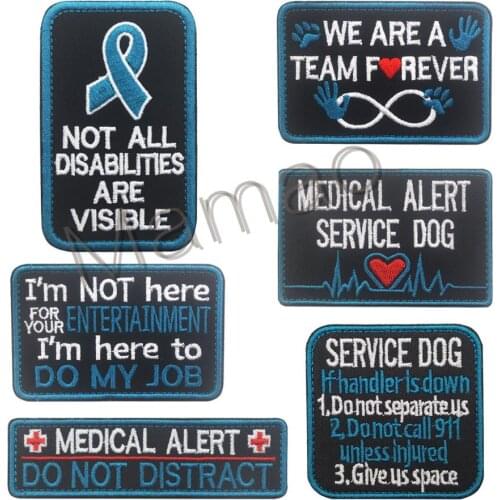 6 pieces / set Embroidered patches Blue Pink Service Dog ceo-friendly handmade 3D Hook & Loop patch jacket patch