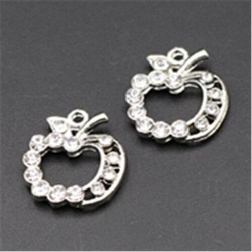 10pcs Silver Color handmade rhinestone charm hollow apple alloy pendants for earrings necklaces DIY jewelry findings A686