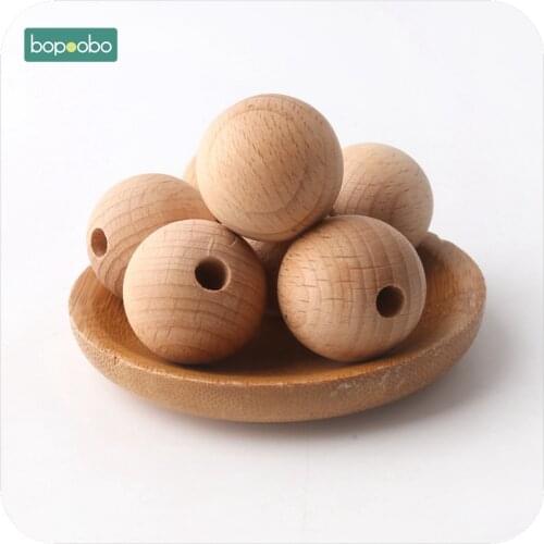 Bopoobo 5pc Baby Teething Accessories 25mm Beech Wooden Beads Baby Teether Chew Nursing Wooden Beads DIY Jewelry Crib Toy