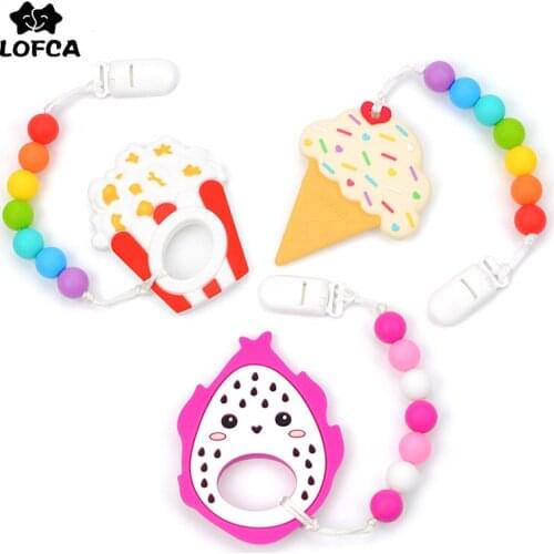 Baby Teething Toy popcorn dragon fruit Pacifier chain Animal Baby Teether Silicone Pendant BPA Free Nursing Necklace Accessory