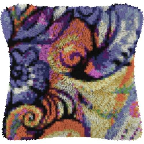 Flower Pillow Case Canvas Acrylic Yarn Latched Hook Pillow Kits Crochet Cushion Cover Latch Hook Cushion