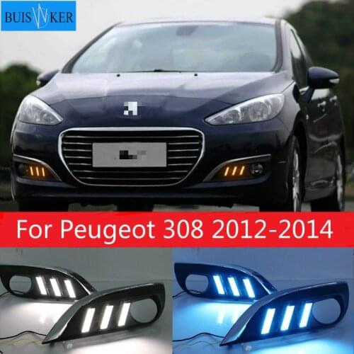 1 Pair Car styling LED driving DRL with Daytime Running Light yellow turn signal Fog Head Lamp for Peugeot 308 2012-2014