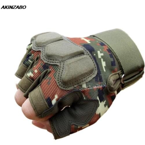 Camouflage Mens Tactical Gloves Army MilitaryShooting Fingerless Gloves Anti-Slip Outdoor Sports Bicycle Cycling Gloves