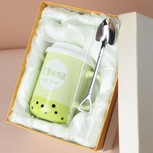 Creative And Lovely Chaoyu Ceramic Cup Candy Color Small Fresh Mug With Straw Cover Lovely Student Water Cup