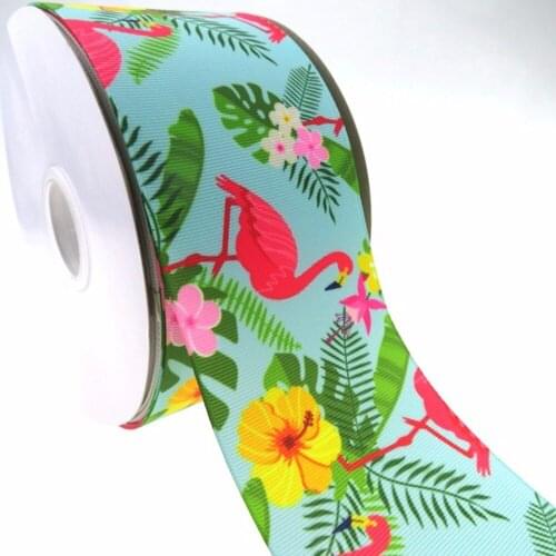 100Y/lot 75mm 3" heat transfer flower flora flamingo pineapple grosgrain ribbon DIY handmade material welcome custom order