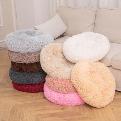Washable Super Soft Long Plush Round Deep Sleeping Warm PP Cotton Pet Bed Kennel Cat Dog Cushion Mat Portable Pets Supplies