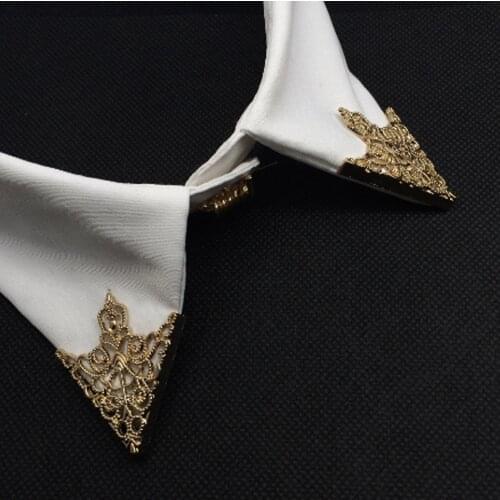Brooches Mens Suits And Accessories The Golden color Retro Hollow Pattern Shirt Collar Brooch Buckle Angle Triangle