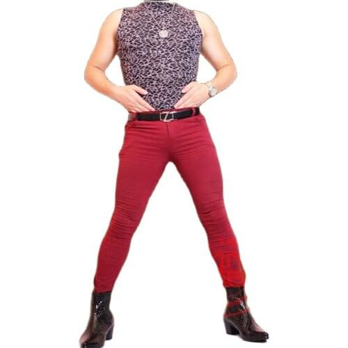 Man Skinny Legr Pencil Pants Denim Fabric Leggings Nightclub Juniors Ramie Trousers Slim Stretch Business Casual Stretch Pants