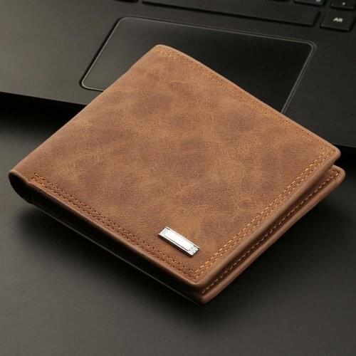 Men Retro Faux Leather Multi Slots Short Wallet Credit Card Purse Cash Holder Solid Color Short Wallet Money Bag