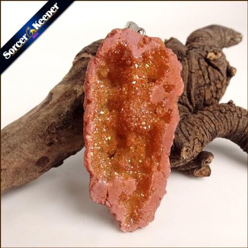 Irregular Natural Stone Pendulum Gold Plating Rainbow Crystal Druzy Pendants Sparkling Charms Necklace For Jewelry Making YS942