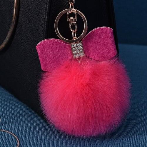 Super cute rabbit hair ball key chain key ring bow rabbit hair ball pendant