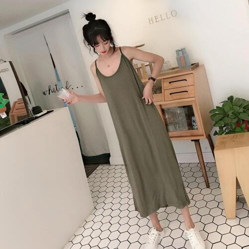 Sexy Modal Spaghetti Strap Basic Nightgown Nightie Long Lady Home Dress Summer Sleepwear Sleeveless Night Shirt Loose Nightwear